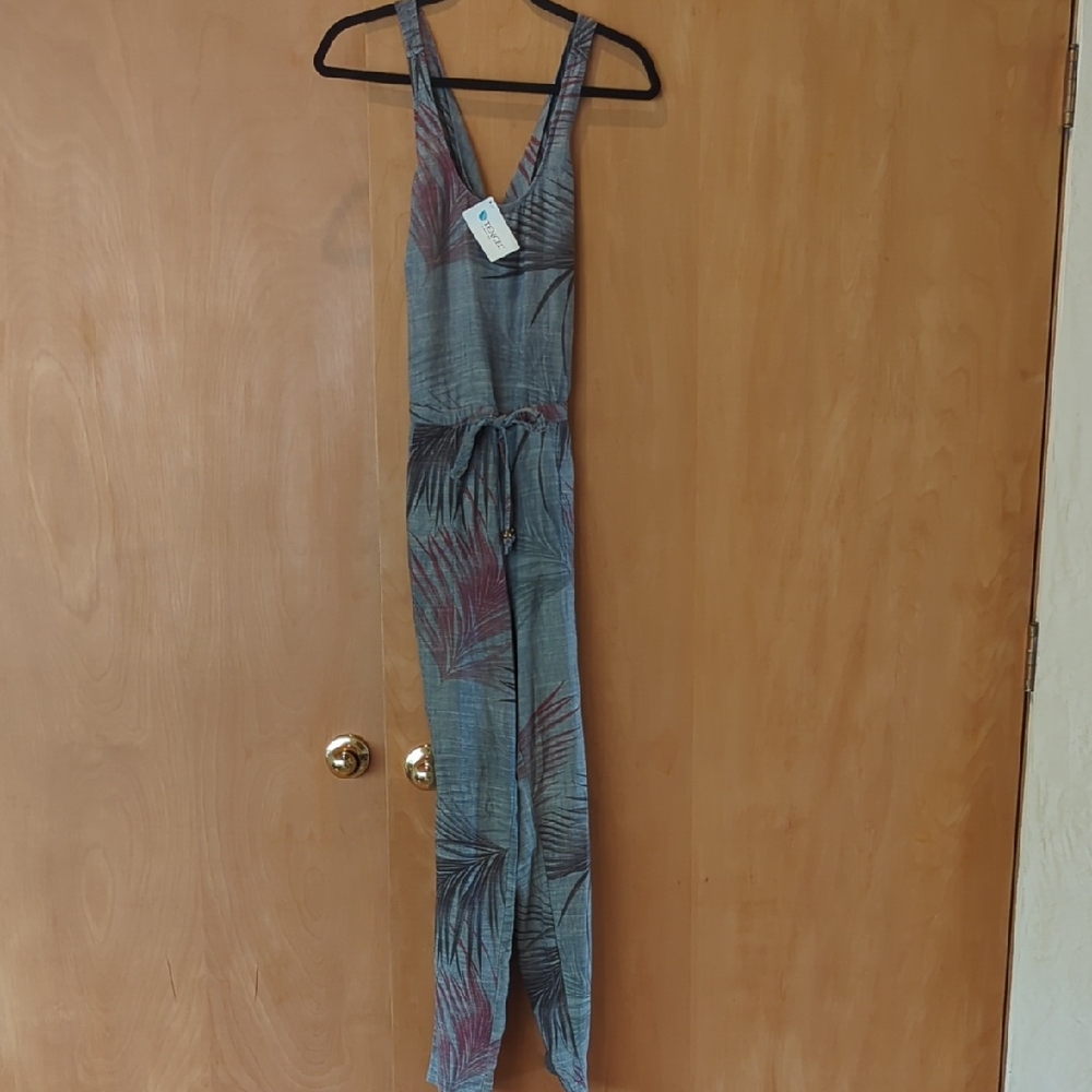 Level 99 Linen Blend Tropical Palma Print Jumpsuit